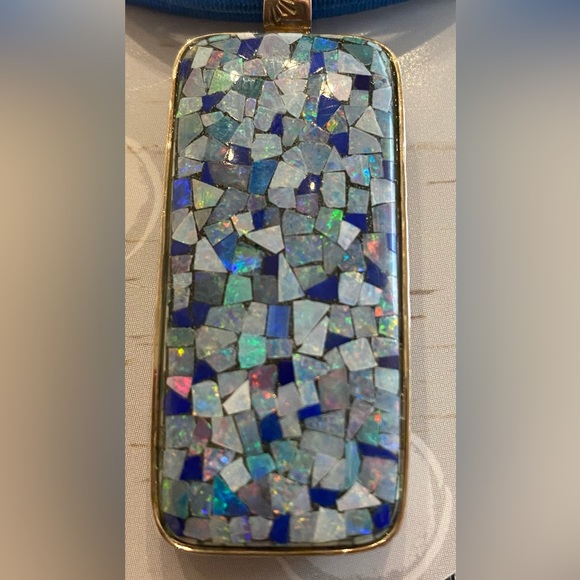 Reversible sterling silver pendant.mosaic lapis/opal. - Picture 9 of 12